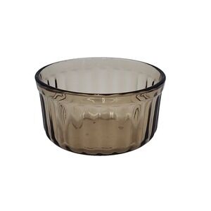 Vintage Arcopal France Ramekin Brown‎ Ribbed Glass Creme Brulee Prep Bowl 3.25"